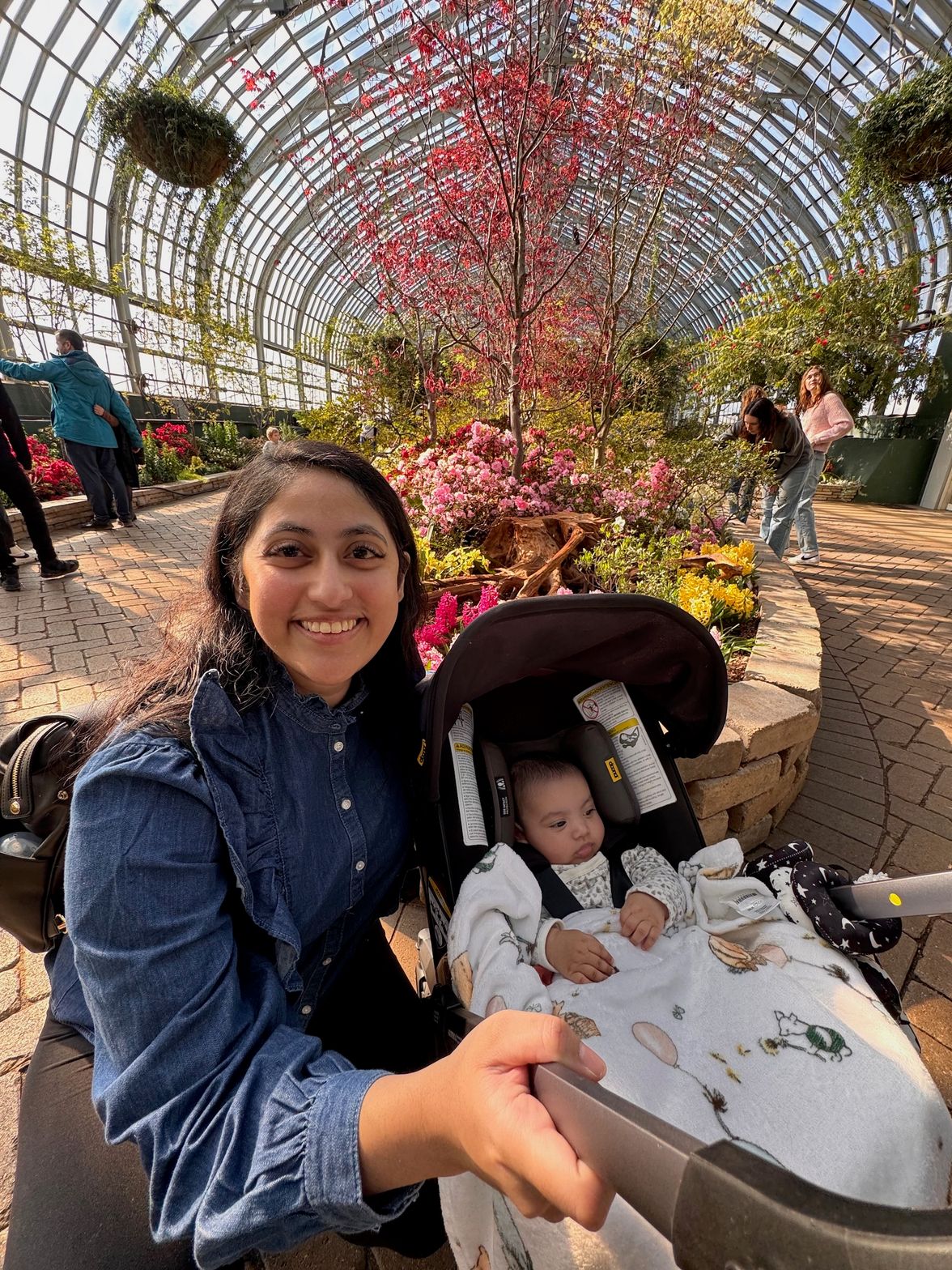 Mother and baby at botanical garden